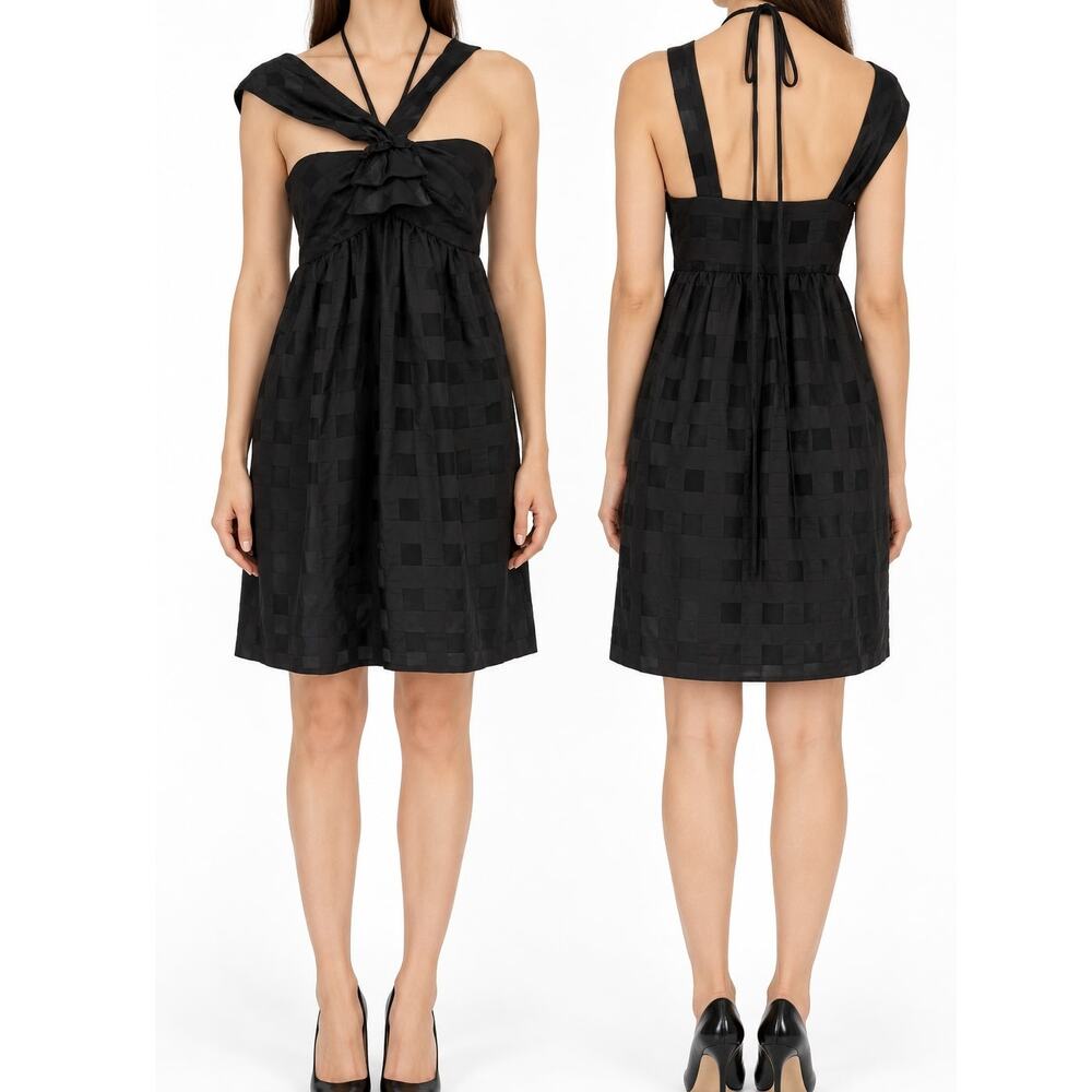 Marc by Marc Jacobs Women's 6 Black Silk Blend Plaid Halter Bow Cocktail Dress